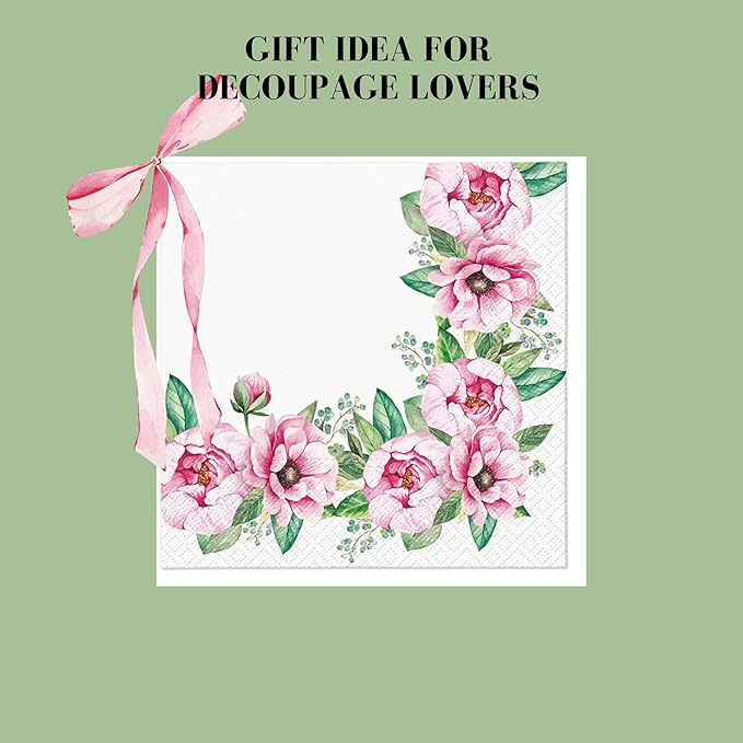 20-ct 13x13 Flowers Paper Luncheon Decoupage Napkins, 3-Ply Servilletas Printed Flower Twigs Round Cocktail Napkin for Art, Dinner and Party, Disposable Napkins Decor