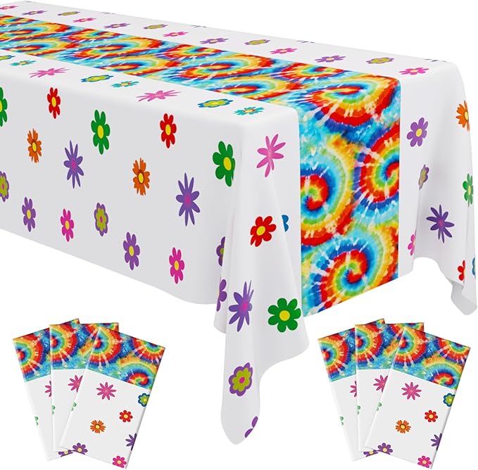 Oudain 6 Pcs Tie Dye 70s Party Decoration Hippie Tablecloth by Oudain