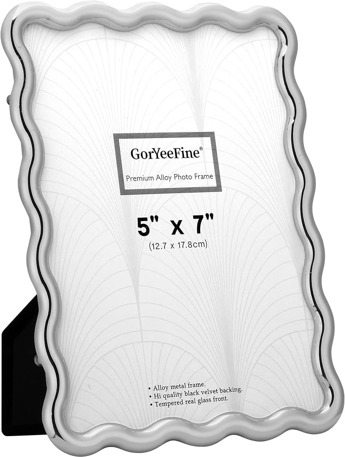 Silver 5x7'' Wave Design Photo Frame, High-End Heavy Duty Metal Picture Frames - Image 8