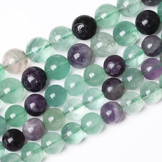 38pcs 10mm Natural Stone Beads Fluorite Gemstone Round Loose Beads for Jewelry Making DIY Bracelet Necklace 15"