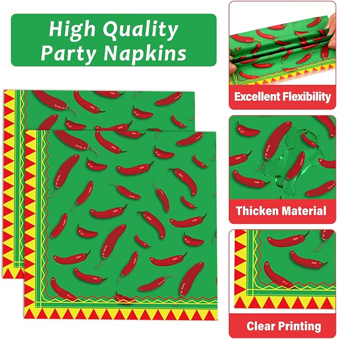 100 Pcs Chili Cook Off Party Plates and Napkins Set Pepper Birthday Decorations - Image 3