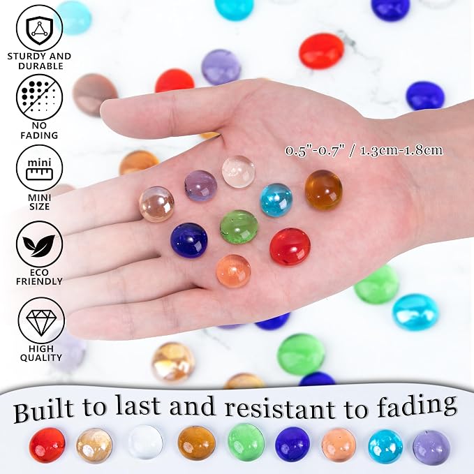 50PCS Mini Glass Gems, Mixed Colour Mancala Stones Flat Bottom Marble Beads - Image 7