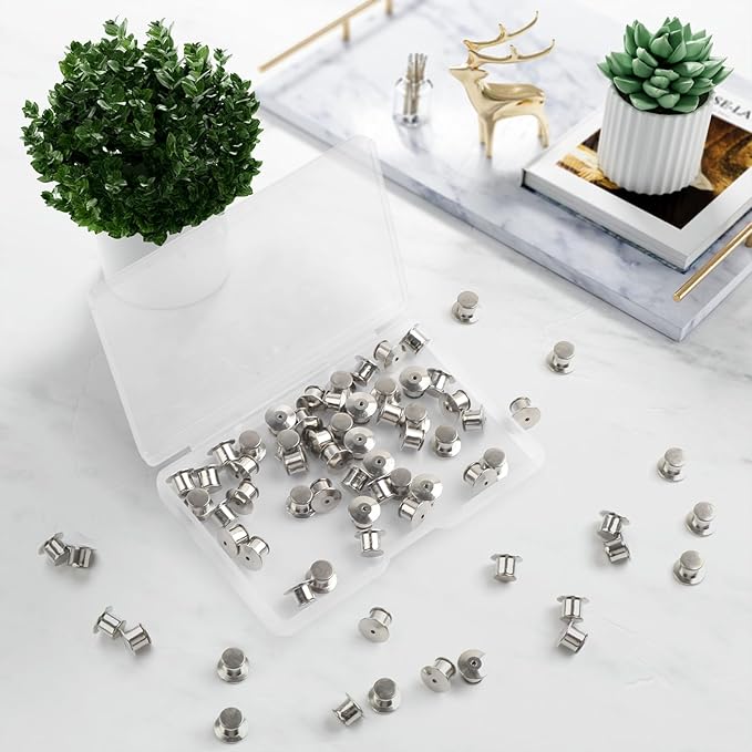 70 PCS Locking Pin Backs, Metal Pin Locks Locking Pin Keeper Clasp for Enamel Pins, Secure Pin Backings for Badge, Collectibles, Clothes Brooch Lapel (Silver)