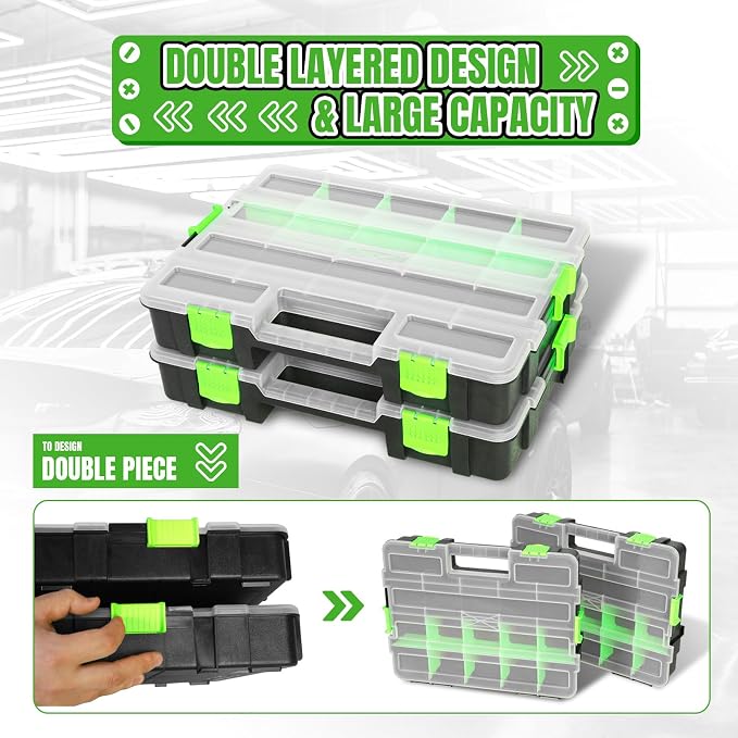 Jack Boss Tool Box with Transparent Lid, Single Side 17-Compartments Organizer - Image 6