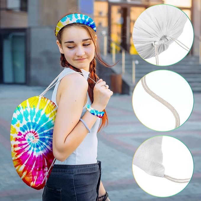 Abbylike 60pcs Tie Dye Party Cotton Drawstring Backpacks Scrunchies Bow Hair - Image 2