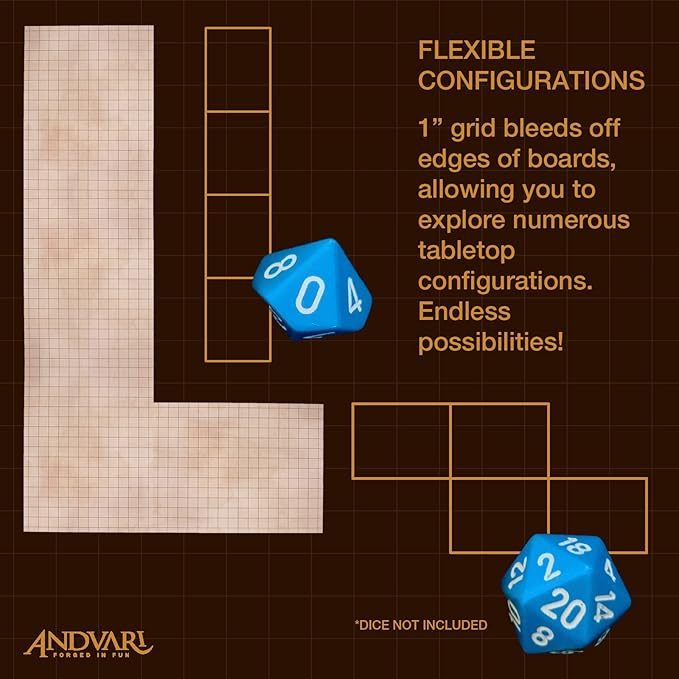 GSM Brands Battle Mat with Grid for Dungeons Role Playing Tabletop Dragons Game - 4 Pack Dry Erase Battle Boards, Non-Skid Back (17x13 Inches Each Makes 34x26 Board)