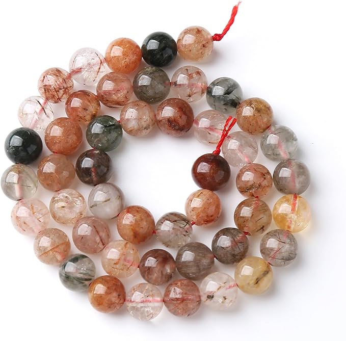 A+ Colorful Rutilated Quartz Crystal Beads Natural Stone Round Loose Beads for Jewelry Making DIY Bracelet Necklace Accessories 8mm 45pcs