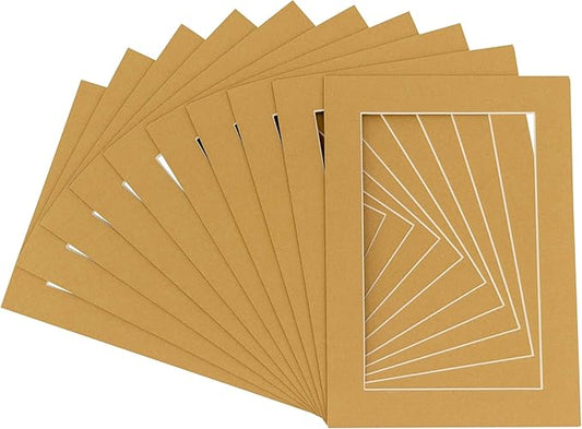 11x14 Mat for 8.5x11 Photo - Precut Rattan Beige Picture Matboard for Frames 11 x 14 Inches - Bevel Cut to Display Art 8.5 x 11 Inches - Acid Free Pack of 25 MATS with Backing Boards & Clear Bags