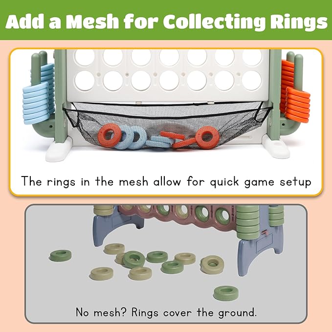 Giant 4 in a Row Connect Game with Mesh Fabric | Height Adjustable 4-in-1 Jumbo 4-to-Score Yard Game Set with Basketball, Golf & Ring Toss | Outdoor Indoor Family Yard Party Game for Kids & Adults