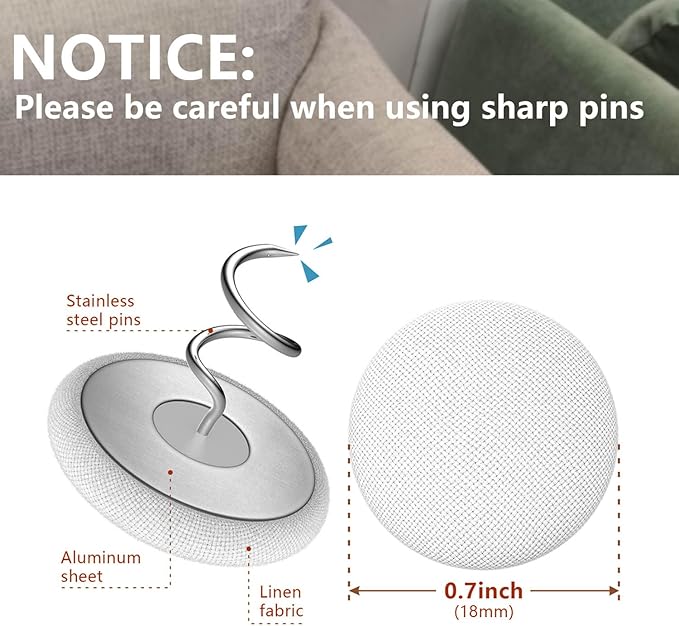 Linen Fabric-Covered Twist Pins - 8 Colors Upholstery Pins & Bed Skirt Pins -Used to Secure Sofa Cushion, Armrest Covers, Furniture & Bed Skir(12, Light Brown)