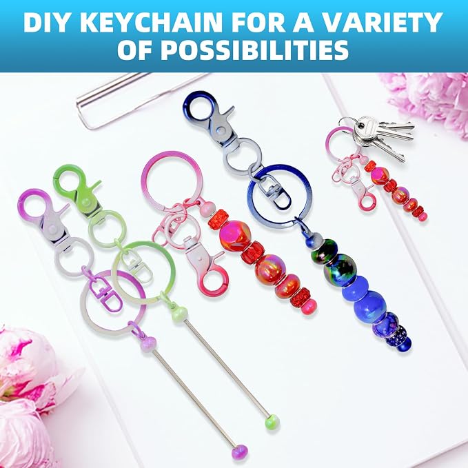 DNLEGULI 80 Pcs Beadable Keychains Bulk Kit – DIY Keychain Making Supplies - Image 5