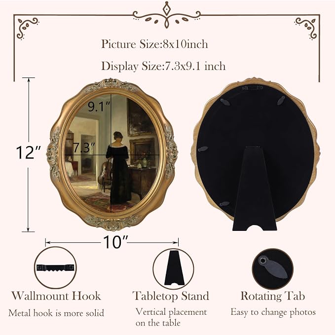 SIKOO Vintage Picture Frames 8x10 Oval Picture Frame - Image 5