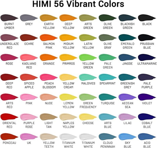 HIMI Gouache Paint Set, 56 Colors x 30 ml Jelly Cup Design in a Carrying Case, Non Toxic Gouache Paint for Canvas and Paper, Perfect for Artists, Students, and Beginners