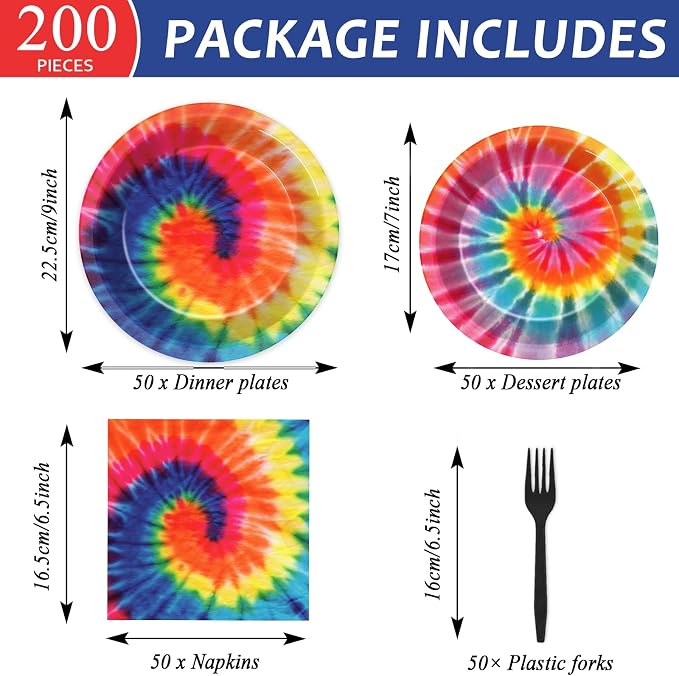 50 Guests Tie Dye Plates and Napkins Party Supplies Tie Dye Party Decorations - Image 2