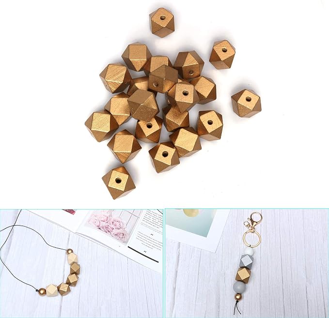 20mm Golden Wooden Geometric Beads - Image 2
