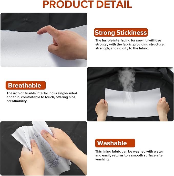 ZOMONETI Medium Weight 17.5in x 10yd White Iron On Non-Woven Fusible Interfacing - Image 5