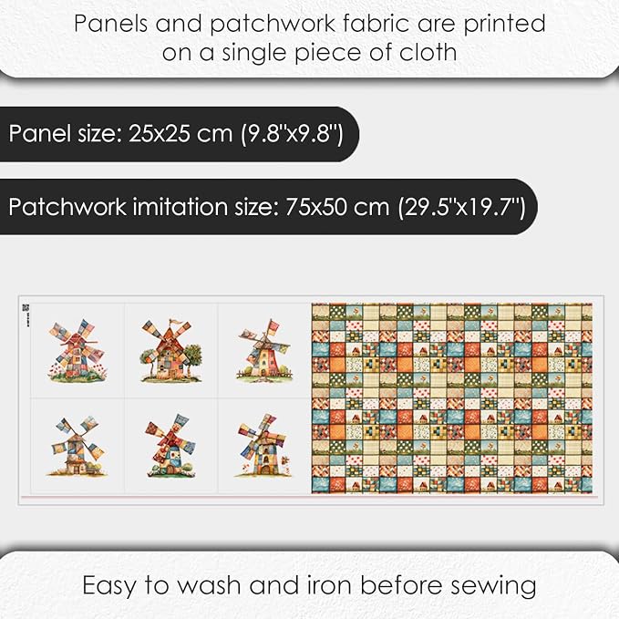 Patchwork Fabric Panel with Windmill Designs – 100% Cotton Satin, 6 Printed - Image 4