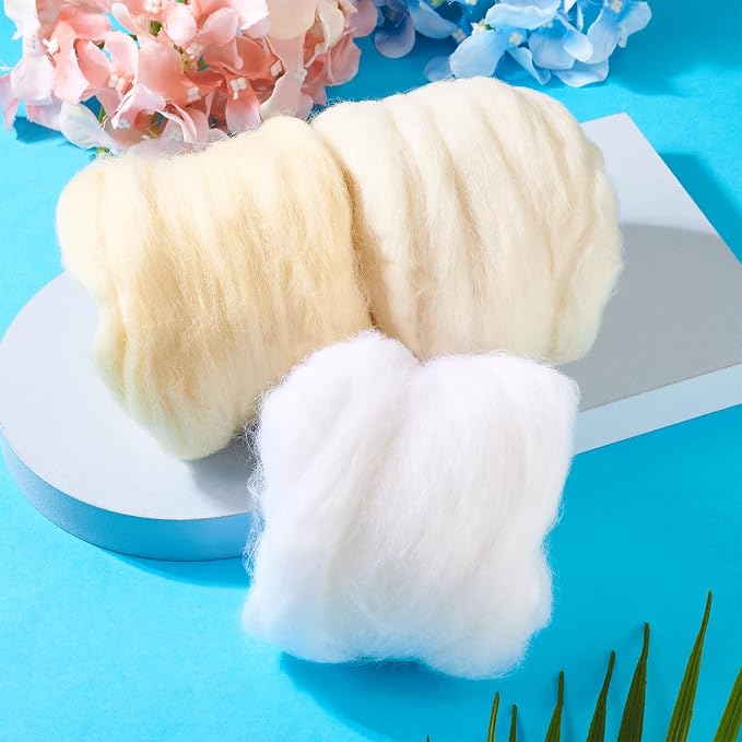 Boutigem 60G 3 Colors White Needle Felting Wool, Soft Chunky White Wool Roving - Image 3