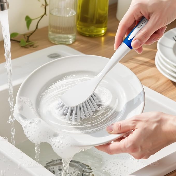 Amazer Dish Brush with Handle, 2 Pack Kitchen Scrub Brushes with Built-in - Image 8