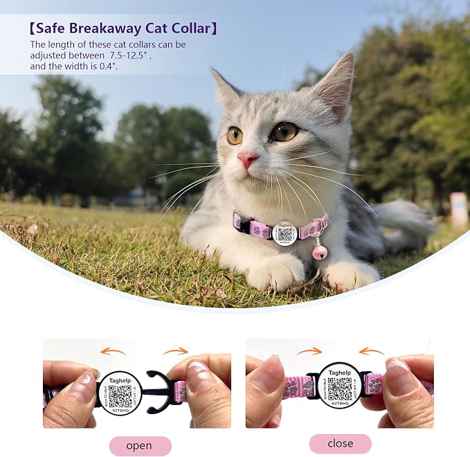 Cat Collar Breakaway with QR Code Name Tag, Reflective Kitten Collars with Bell - Image 2