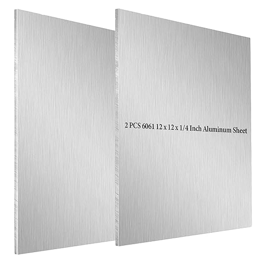 2 Pack 6061 12 x 12 x 1/4 Inch Aluminum Sheet, T6 Heavy Duty Flat Plain Multifunctional Metal Square Aluminum Plate Sheet for DIY Construction, Mechanical Workshop