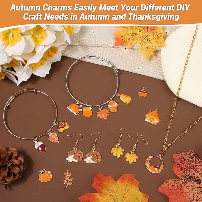 100Pcs 50 Pairs Fall Charms for Jewelry Making and Bracelets, Thanksgiving - Image 5