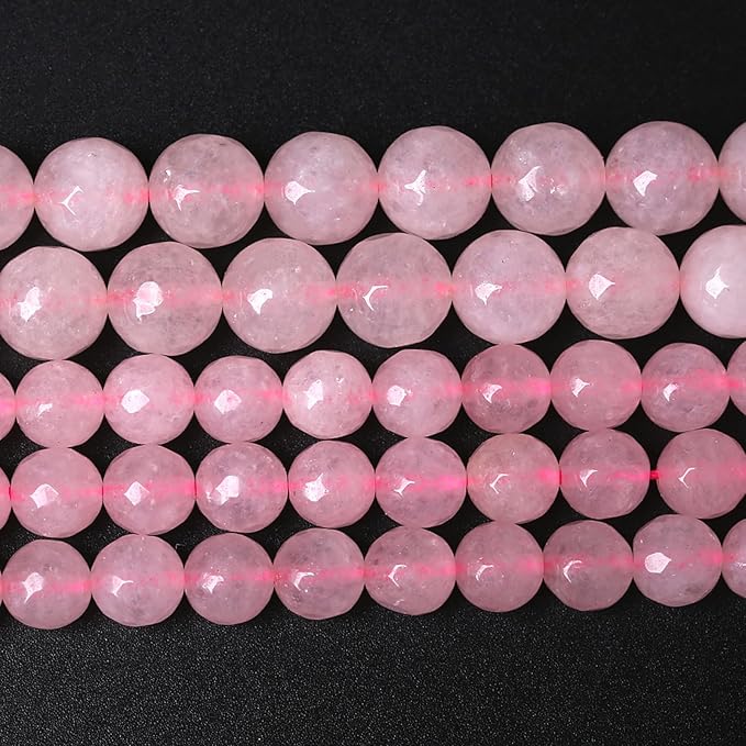 36pcs 10mm Natural Rose Pink Quartz Crystal Faceted Stone Beads for Jewelry Making Energy Healing Power Stone Beads DIY Bracelet Necklace Accessories 15" (10mm, Faceted Rose Quartz)