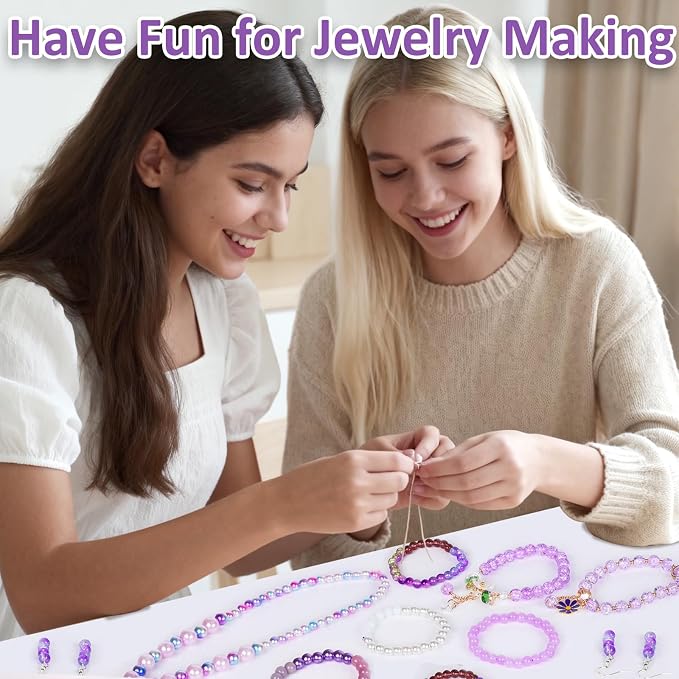 XSEINO About 1200PCS 6mm Glass Beads Bracelet Making Kit, 24 Assorted Violet - Image 5