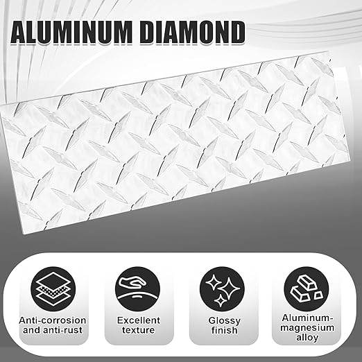 1pcs Diamond Plate Sheet Metal Heavy Duty Tread Aluminum Sheet Diamond Tread Plate for Wall Covering, Cargo Trailer, RV and More (4'' X 12'' X 0.08'',Silver)