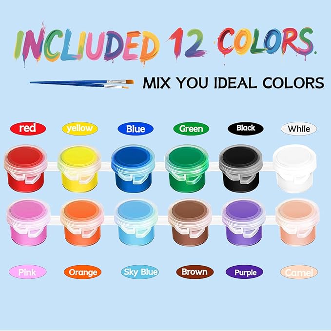 20 Pack Mini Acrylic Paint Set, 12 Colors Washable Paint Strips for Kids & Adults - Includes 40 Brushes (20 Flat + 20 Pointed), 280 PCS kids Paint Kits for Easter Eggs, Birthday, Classroom Party