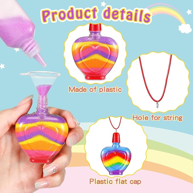 Uiifan 50 Pcs Sand Art Bottle Necklaces Bulk Sand Art Craft Kits - Image 3