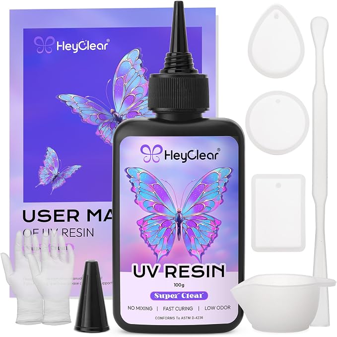 HeyClear 100g UV Resin kit -Super Clear, Hard Premixed and Fast Curing by HeyClearResin