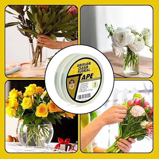2Packs Clear Floral Tape - 1/2 inches Wide Floral Vase Tape, Clear Waterproof Floral Tape for Fresh Flower Bouquets and Flower Arrangements Crafts (0.5inch*2Packs), 0.5inch*2Pack