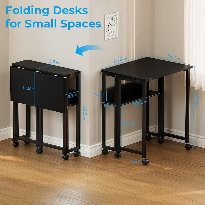 GreenForest Folding Desk with Wheels, 24.8" Rolling Table - Image 3