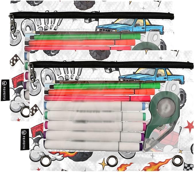 Custom Truck Racing Car Flag Pencil Pouch - Image 2