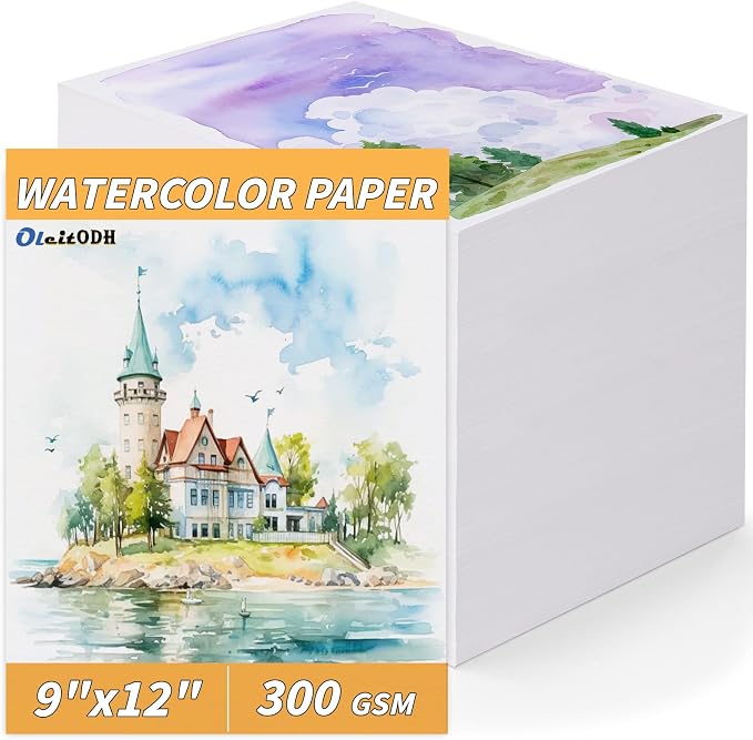 300 Sheets Cotton Watercolor Paper Bulk -140LB/300GSM Art Paper-9 x 12 inch by Oleitodh