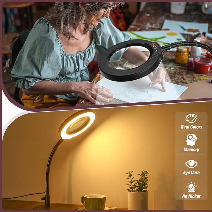 10X Magnifying Glass with Light and Stand, 5 Color Modes Stepless Dimmable LED - Image 6