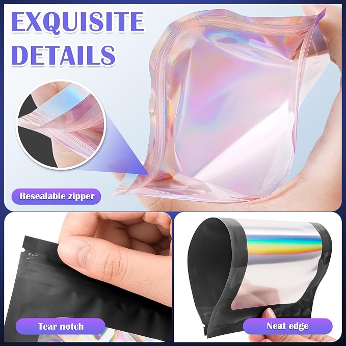 JETMORE 100 PCS Black Smell Proof Bag 2.8x3.9in, Mylar Bags, Holographic Bags - Image 5