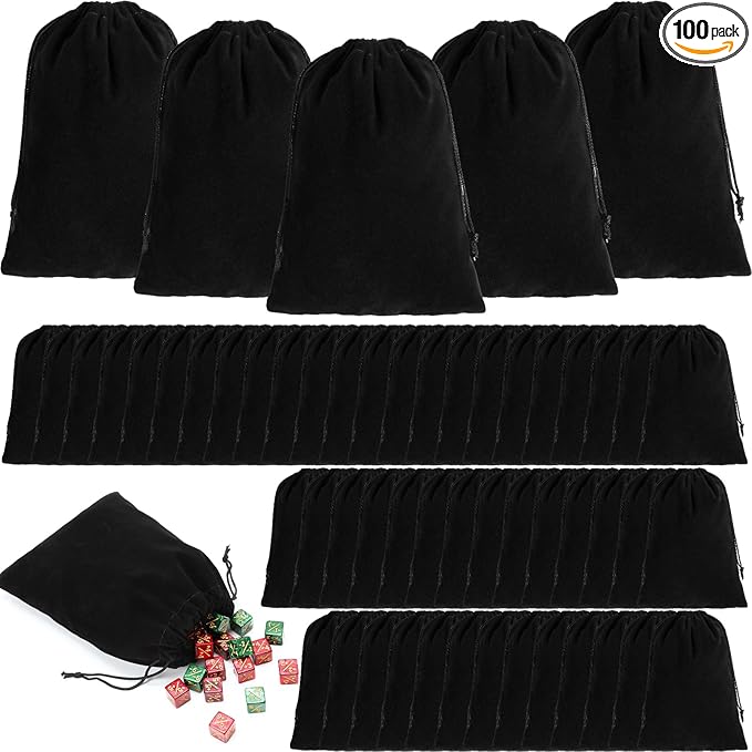 100 Pcs 4 x 6 Inch Velvet Drawstring Bags Small Jewelry Pouches Black Velvet Gift Bags with Drawstring for Earring Watch Storage Christmas Wedding Party Favors, Black