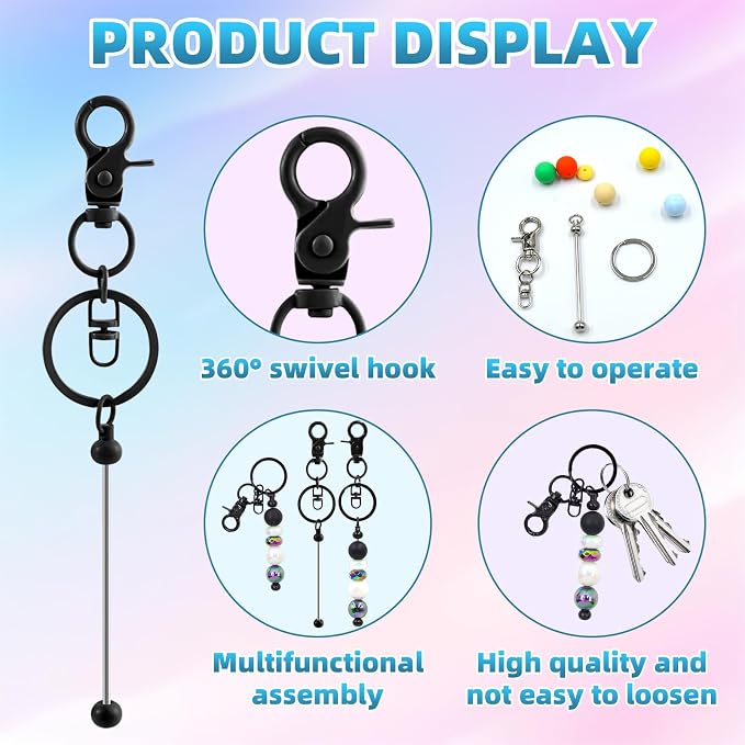 60 Pcs Beadable Keychains Bulk Kit – DIY Keychain Making Supplies - Image 3