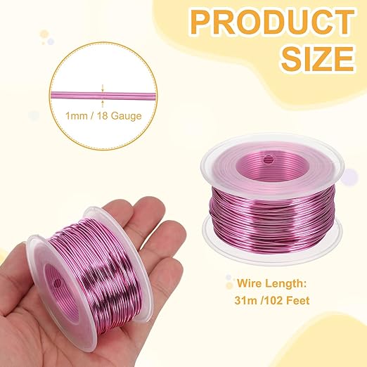 uxcell 18 Gauge / 1mm Anodized Aluminum Wire for Jewelry Craft Making, 102 Feet Bendable Flexible Wire for DIY Home Decor Gardening Sculpture, Dark Pink