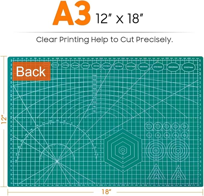2 Pack Self Healing Sewing Mat, JIARON 12'' x 18'' Cutting Mats for Crafts, Double Sided 5 Layers Craft Cutting Mat for Sewing, Crafts, Scrapbooking Mat.