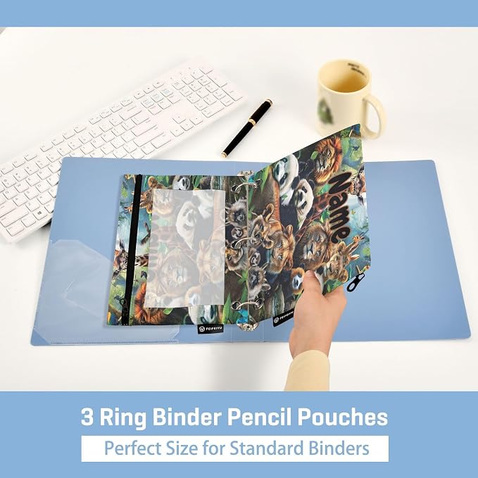 Custom Animals Pencil Pouch for 3 Ring Binder, 2 Pack Personalized Name - Image 4