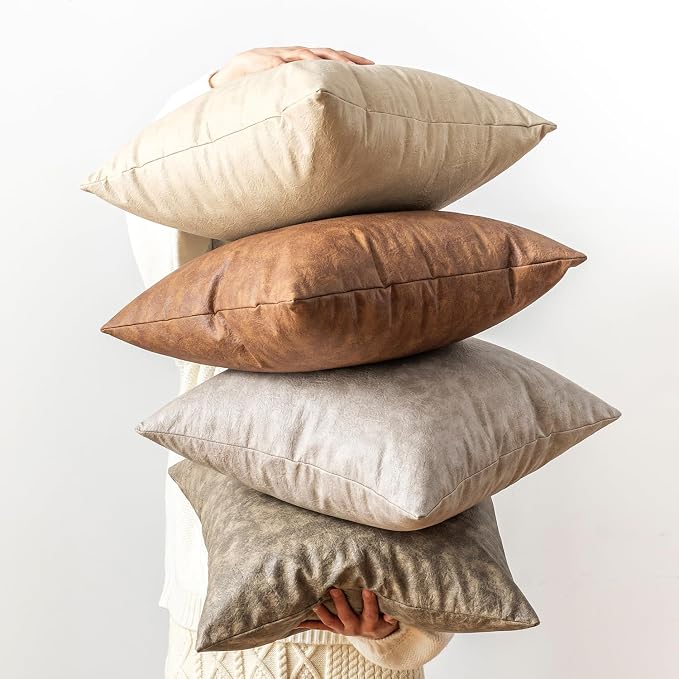 Oversized Neutral Decorative Leather Pillow Cover Pack of 2, - Image 8