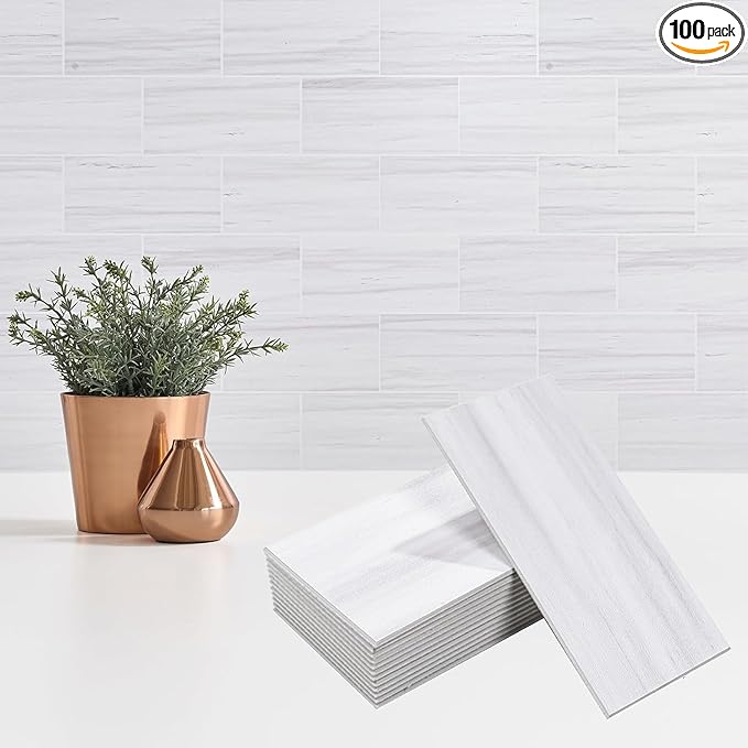 100 Pieces Peel and Stick Backsplash for Kitchen, 3" x 6" PVC Subway Tile 2025 Upgraded Dolomite Star Gray Backsplash Stick on Tile Elevate Kitchen Fireplace RV