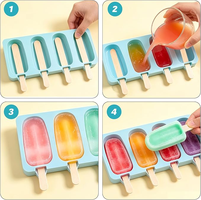 Popsicles Molds, Reusable Silicone Ice Pop Cream Cakesicle Maker Mold 4 Cavities - Image 5