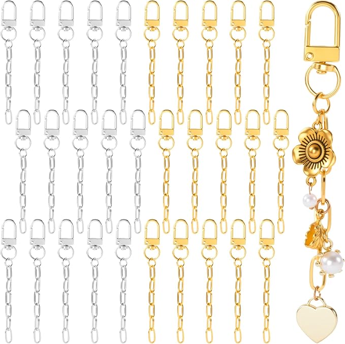 30pcs Gold & Silver Keychain Making Kit, Key Ring Swivel Snap Hook Chains by Unknown