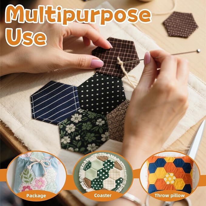 480 PCS Hexagon Piecing Paper Templates, 1.5" White Paper templates, Quilting - Image 4