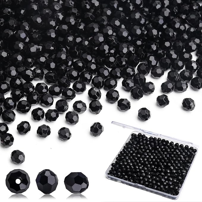 BONNY BOXX 1000pcs 6mm Acrylic Faceted Round Crystal Beads Solid Black Loose by BONNY+BOXX