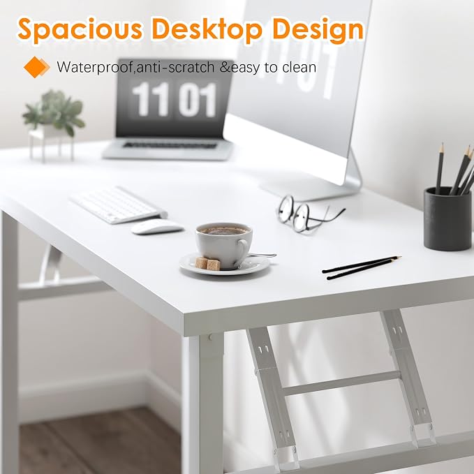 Need Large Folding Computer Desk, 60 Inch Writing Table, Metal Frame, Sturdy - Image 4